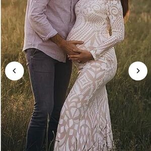 Elegant White Sequin Lace Maternity Gown